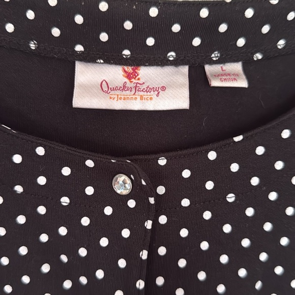 Quacker Factory women's black white polka dot rhinestone cardigan size L - Picture 2 of 7